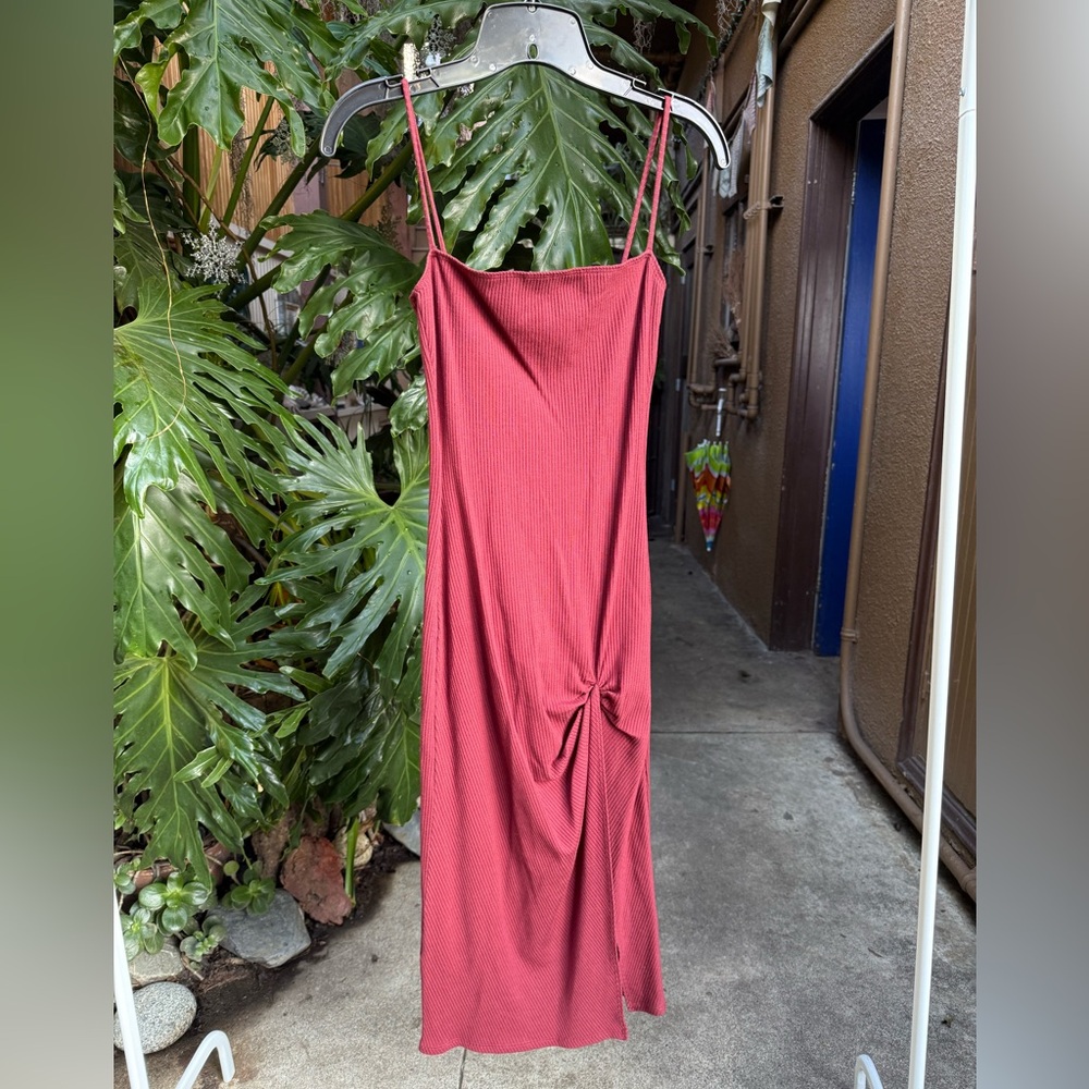 Reformation Formosa Ruched Ribbed Stretch Midi Red Dress Size Small - Picture 3 of 8